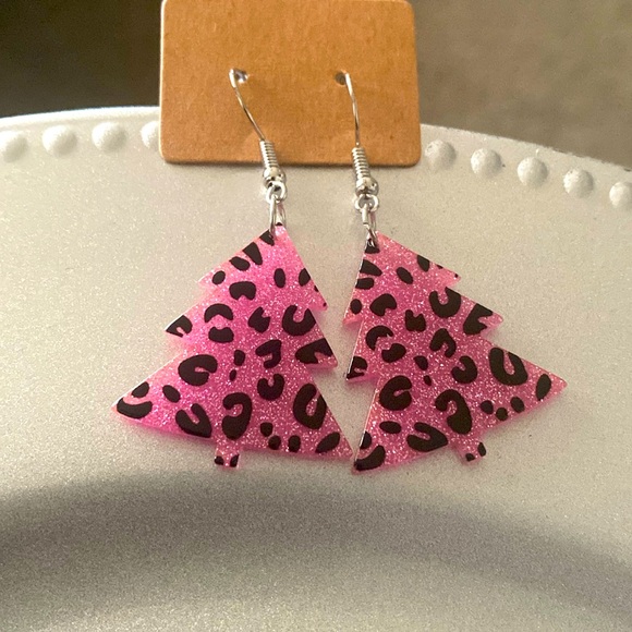 Pink Christmas Tree Earrings - Picture 4 of 5